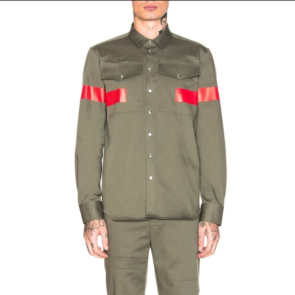 Neil Barrett Military Shirt Jacket in Army Green with Red Stripe Small NWT
